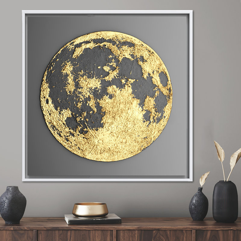 Grande toile, art mural 3D, décoration sur toile, impression sur toile lune dorée, art sur toile moderne, art minimal, toile abstraite lune 3D,