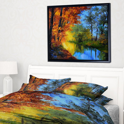 «Autumn Reflecting in River», reproduction de peinture à l'huile sur toile tendue encadrée