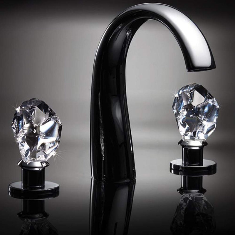 Swarovski Crystal Widespread Bathroom Faucet, Polished Chrome