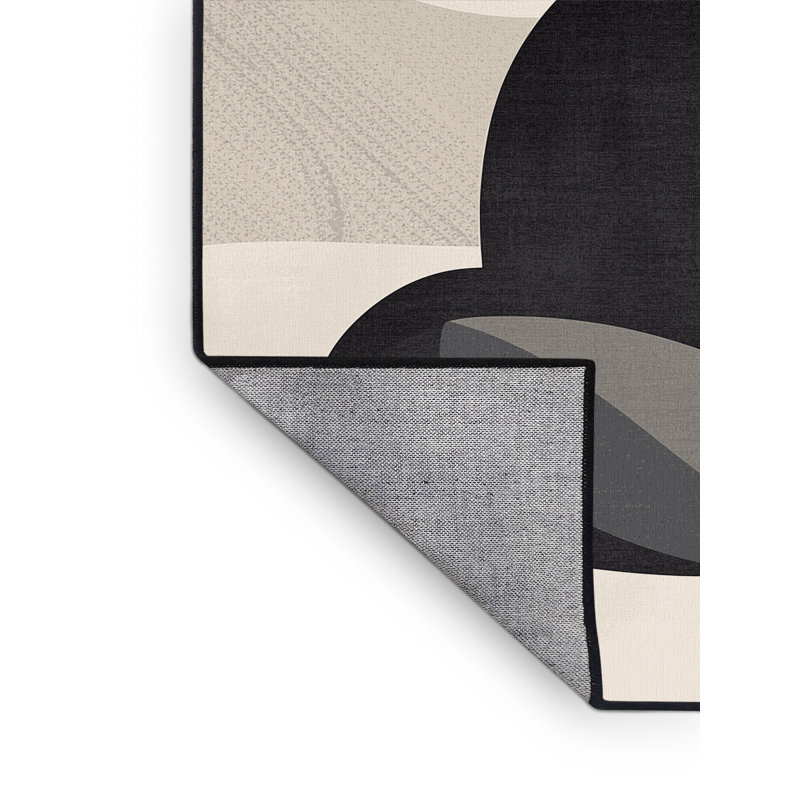 Machine Washable Peirsen Arctic Fox Polar Minimalist Rug in Beige – Black Binding, 5 x 7