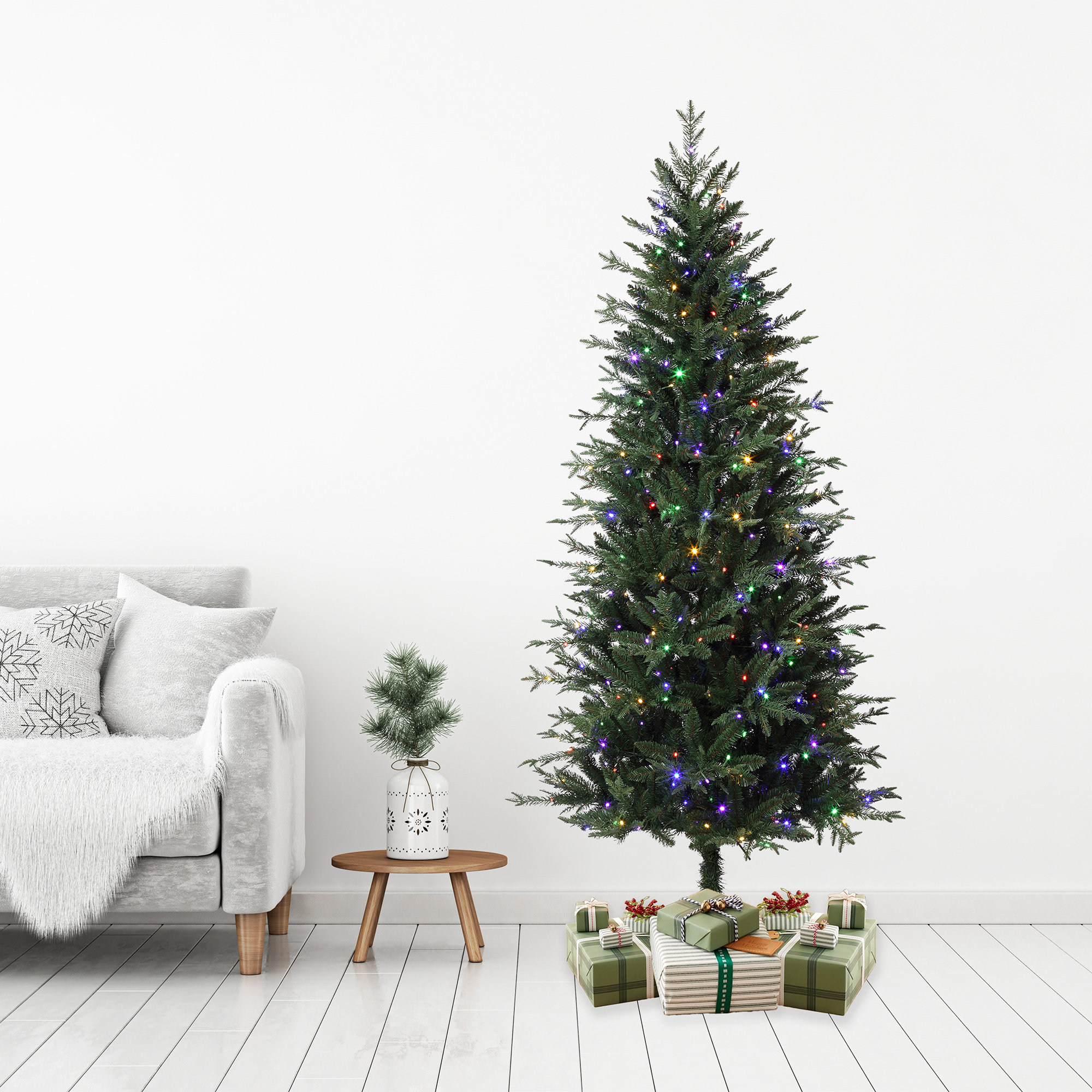 Haute Decor 6'6" H Slender Green Realistic Artificial Fir Christmas Tree with 350 LED Color