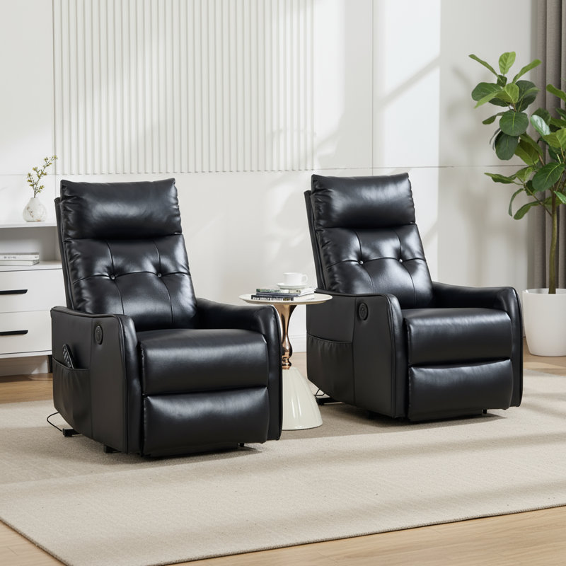 25" W Power Lift Chair Recliners Infinite Position With Heat And 8 Point Massage (Set Of 2), Black