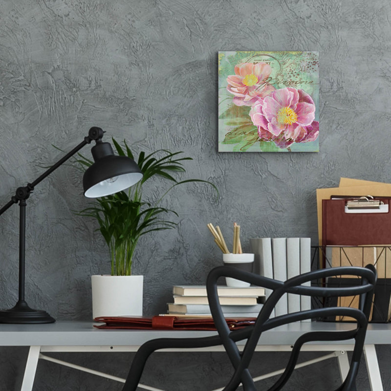  «Peony Garden 1» par Art Licensing Studio, art mural en verre acrylique, 12 po x 12 po