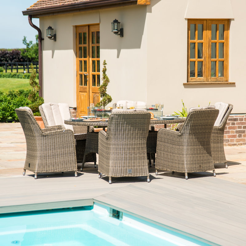 Balch 6 Seat Oval Rattan Fire Pit Dining Set