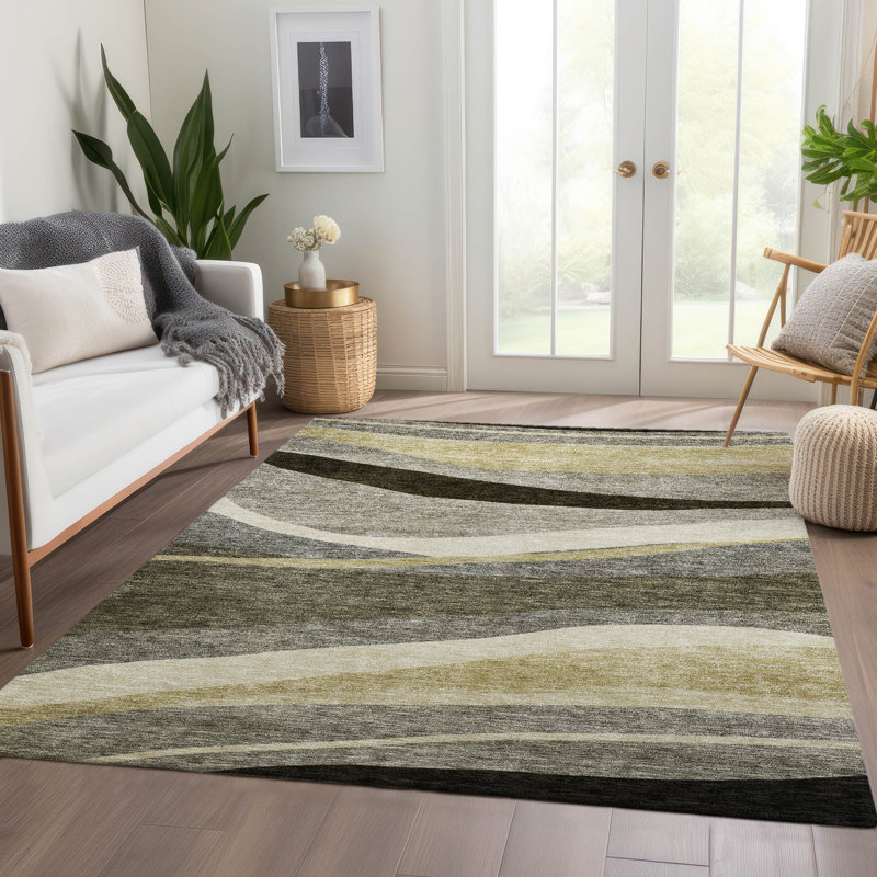 Tapis taupe intérieur / extérieur lavable à la machine Chayden ACN1098, Rectangle 5 pi x 7 pi 6 po
