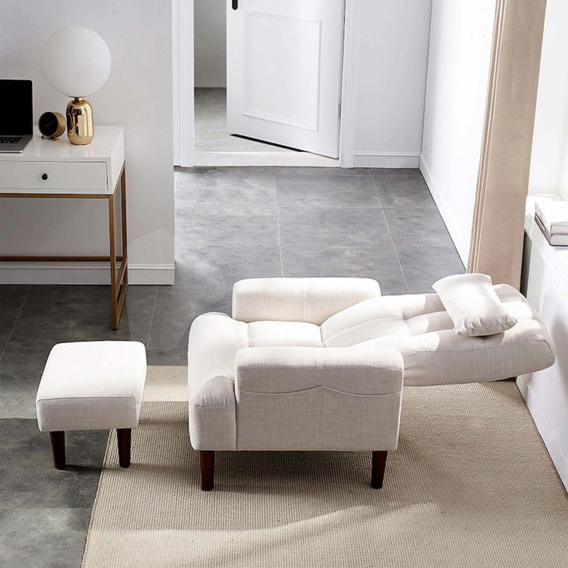 Canapé, chaise simple et repose-pieds, Blanc, crème