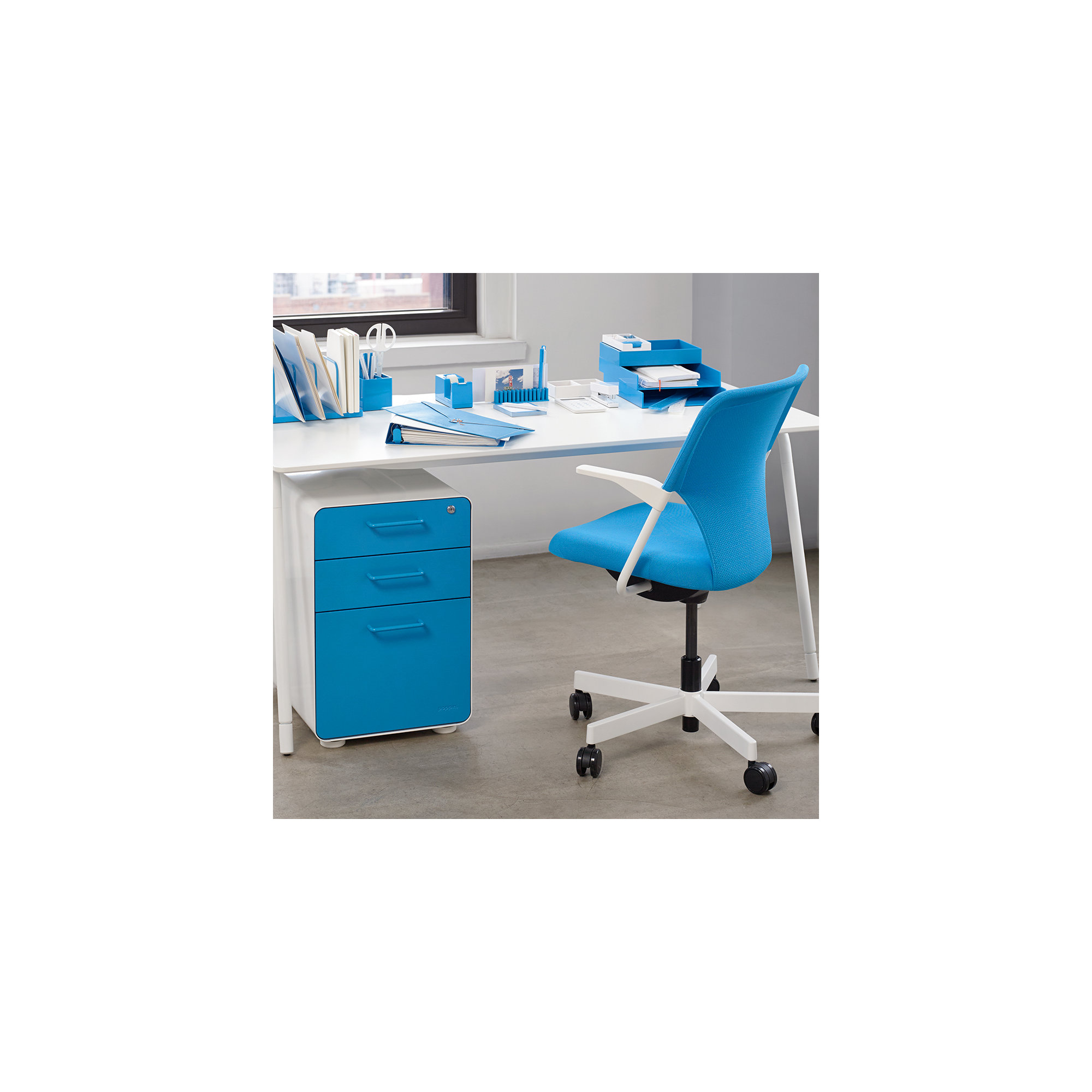 Stow 3 - Drawer Vertical File Cabinet, White/Pool Blue, Without Caster