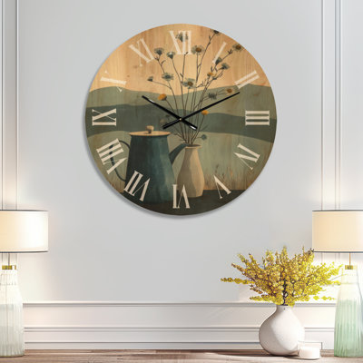 Nature morte des fleurs sauvages des Highlands - Horloge murale ronde de cuisine, impression sur bois