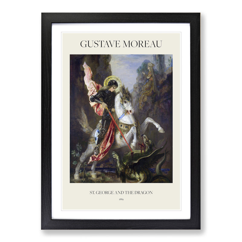 St George And The Dragon by Gustave Moreau - Single Picture Frame Print, 36cm H x 27cm W x 2cm D, Black Framed