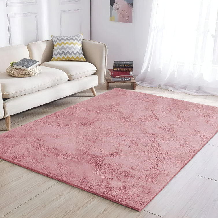 Alberik Soft Dust Rose Faux Fur Shag Accent Rug - Plush Throw for Romantic Decor