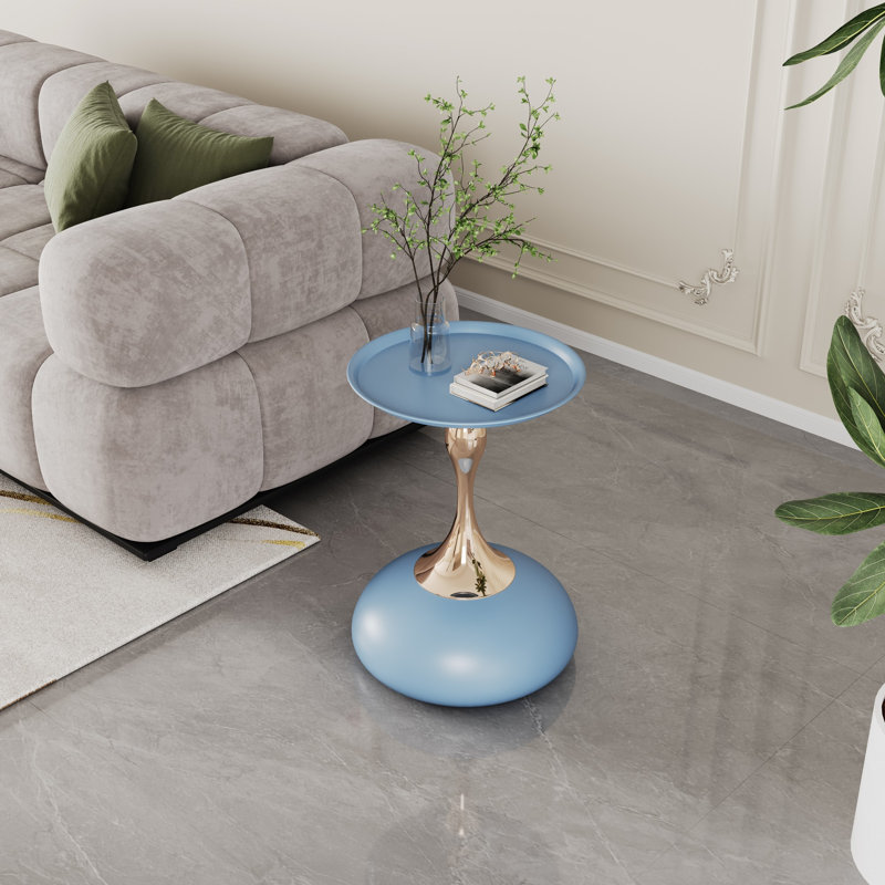 Table de bout en fer Fiontan Luxury Design, table d'appoint ronde minimaliste pour petits espaces, Bleu