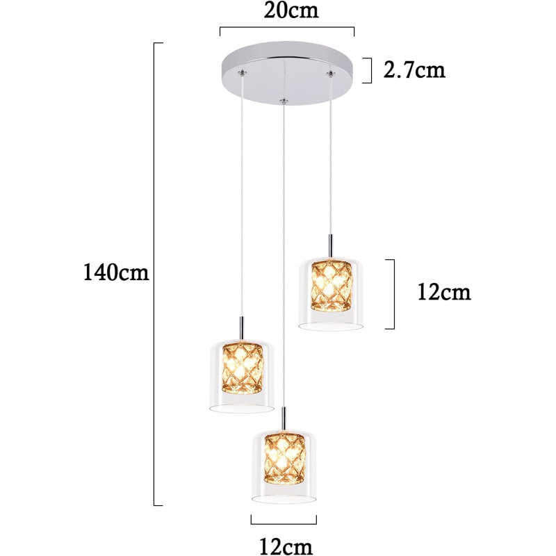 - Light Stainless Stee Cylinder Pendant, 3, 140cm H x 20cm W x 20cm D