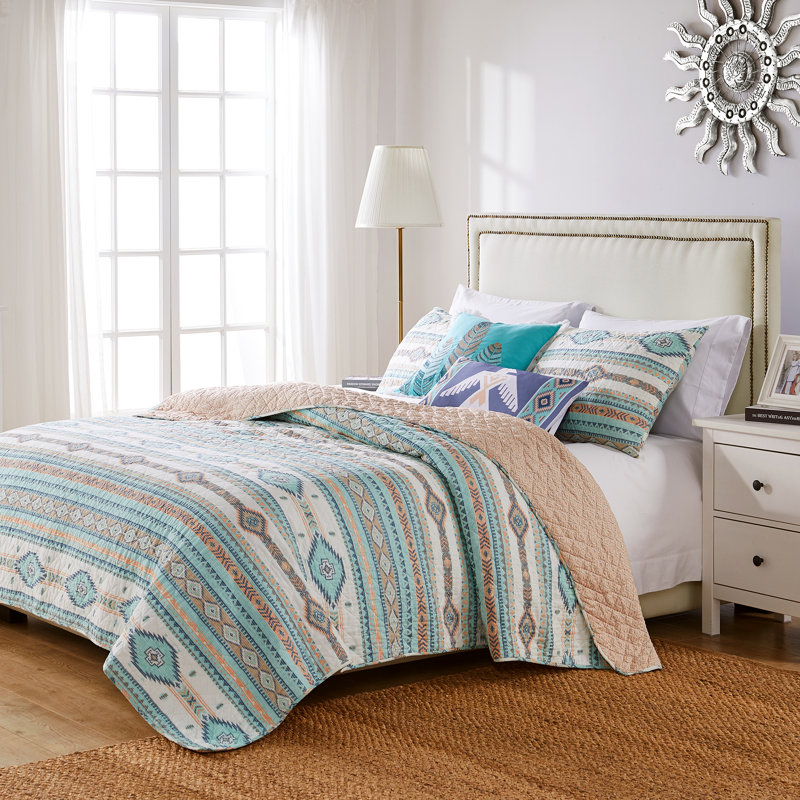 Southwestern Twin Reversible Microfiber Quilt Set in Tan and Brown