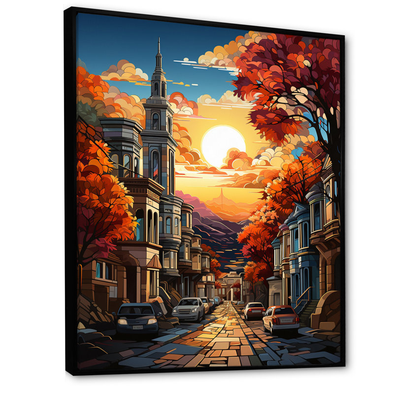 «Krishiv San Francisco City at Orange Sunset», reproduction sur toile, H 32 po x l 24 po x P 1 po, Cadre flottant noir