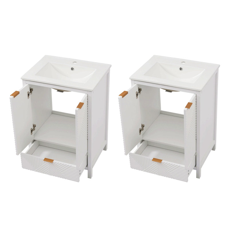Ensemble de meuble-lavabo 48 po, meuble-lavabo moderne avec trou de robinet simple, panneaux de porte texturés et tiroir, pieds en pin, grand espace de rangement et charnières à fermeture douce, blanc