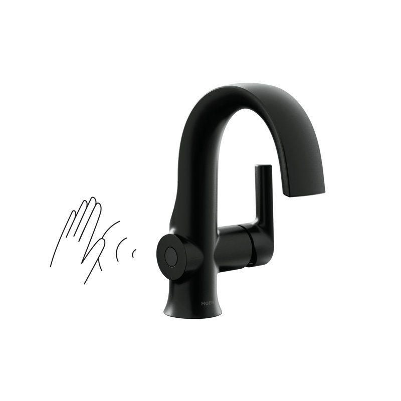 Moen Doux Motionsense Wave Touchless Single Handle Bathroom Sink Faucet with Drain Assembly, Matte Black