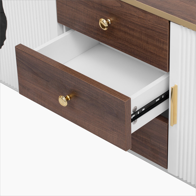 Meuble télé avec 3 tiroirs et 1 tablette, Blanc