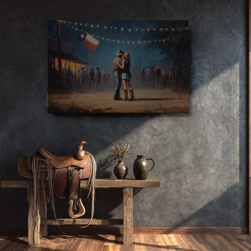 «Texas Night Dance», art sur toile «Couple de cowboy romantique», impression «Rustic Country Love», H 24 po x l 36 po