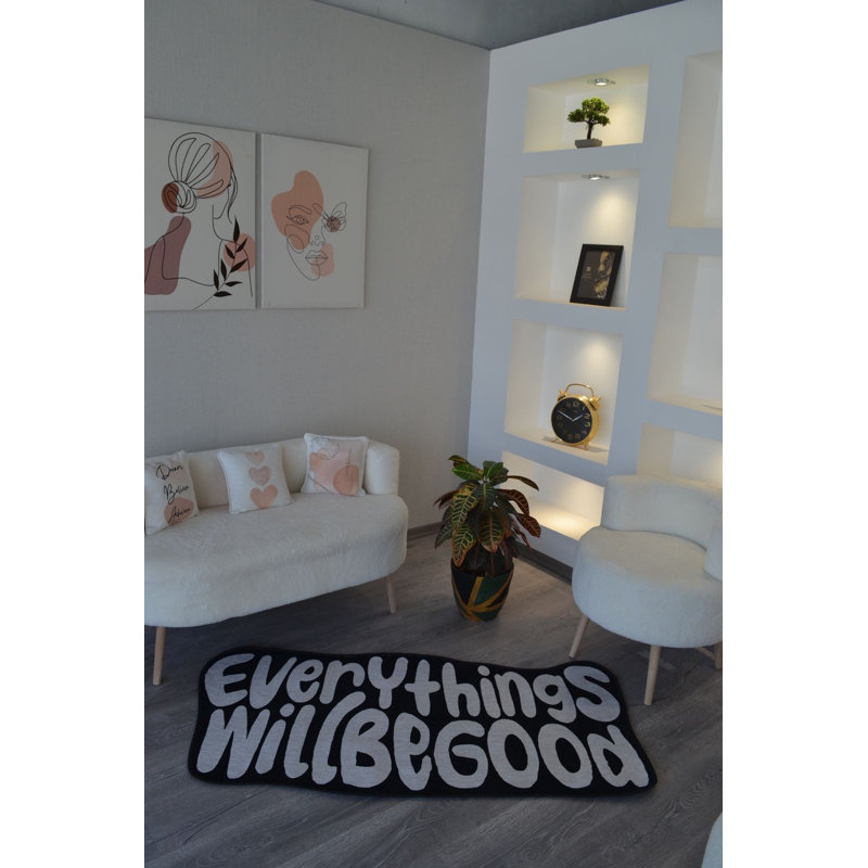 Tapis décoratif texturé noir et blanc, Nouveauté 2 pi 2 po x 4 pi 7 po
