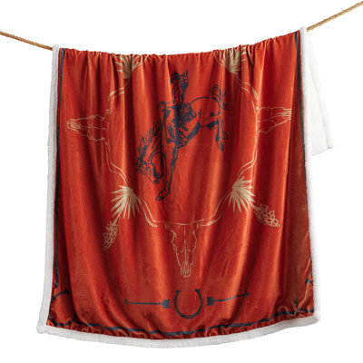 Campfire Sherpa Fleece Western Southwestern Cabin Lodge Country Rustic Throw Blanket, 54x68 inch