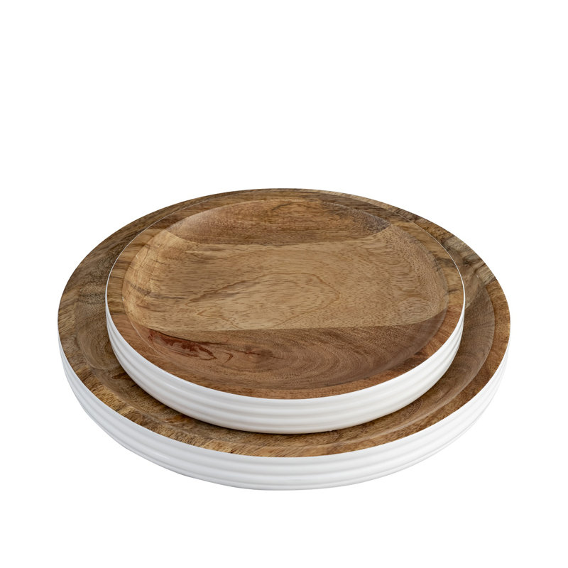 Ensemble de 2 plateaux en bois de manguier, Brun