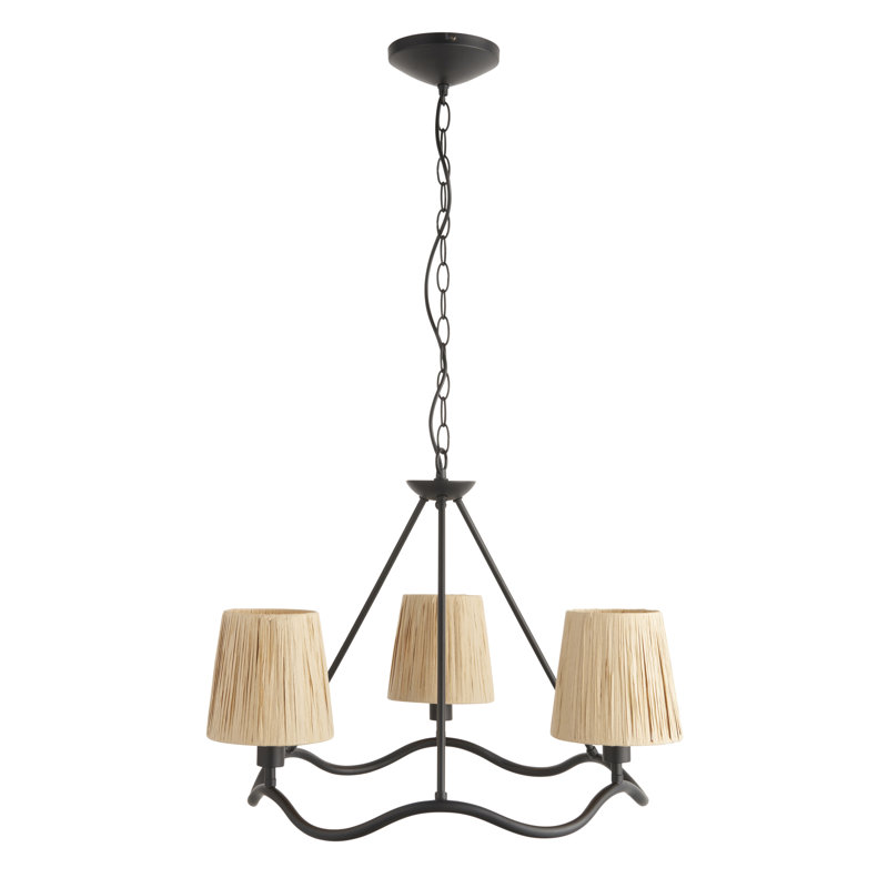 Wrangler 3lt Pendant light finished and Raffia, Matte Black