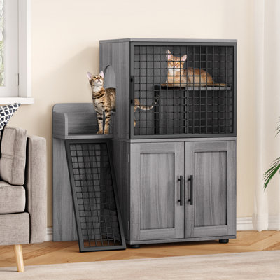Litière pour chat moderne avec porte latérale, bac à litière caché à double couche et animalerie