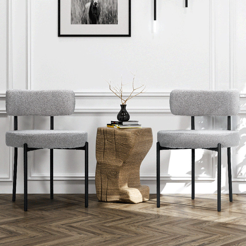 Fayana Faux Fur Upholstered Dining Chairs With Metal Legs For Living Room Dining Room, Gray Faux Fur