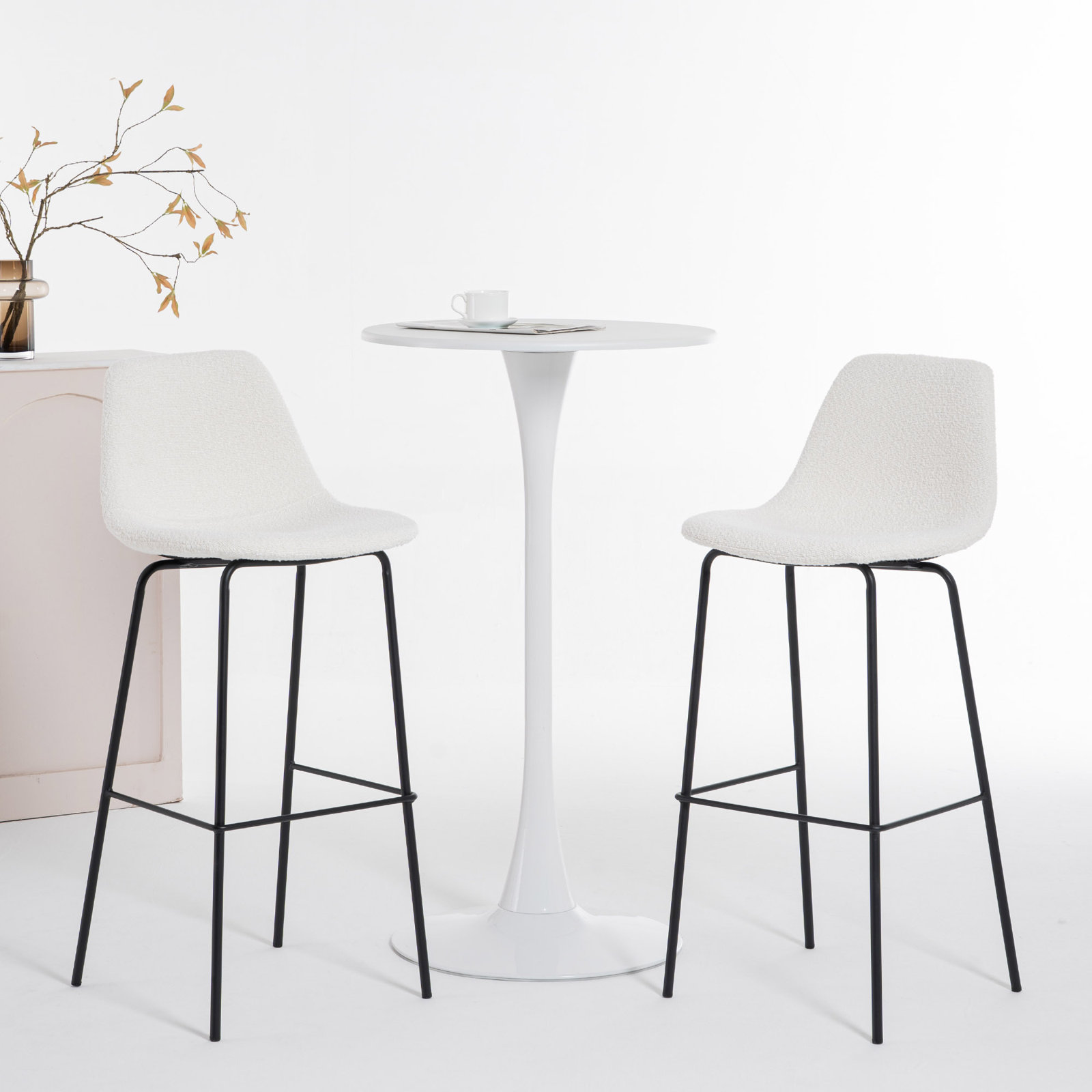 Kavi Bar and Counter Stool, White Boucle, Bar Stool (30" Seat Height)