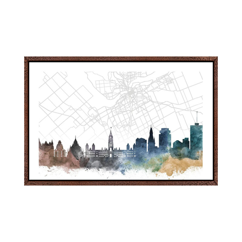 Ottawa Skyline City Map 1 Piece Wall Art on Canvas, 101.6 cm H x 66.04 cm W, Classic Wood Floated Frame