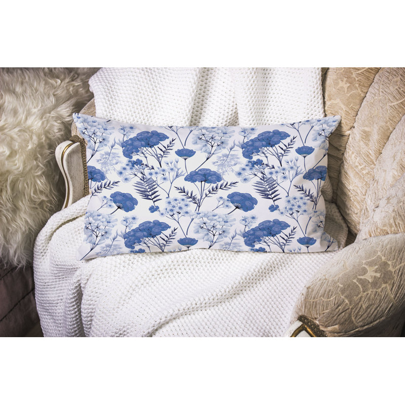 Cherry Blossom Charm  Rectangular Throw Pillow, Blue/White