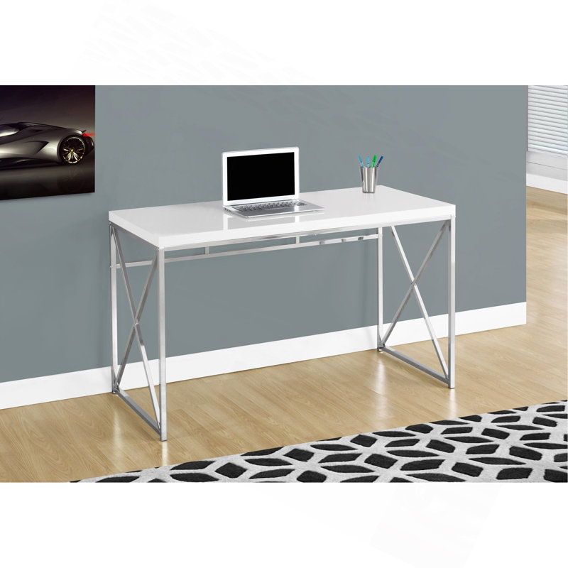 Bureau d'ordinateur, bureau personnel, ordinateur portable, travail, stratifié blanc brillant, contemporain, Blanc / Blanc