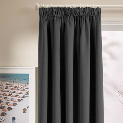 Blackout Pencil Pleat Curtain Single Panel 66x84" Thermal 100% Room darkening Bedroom 