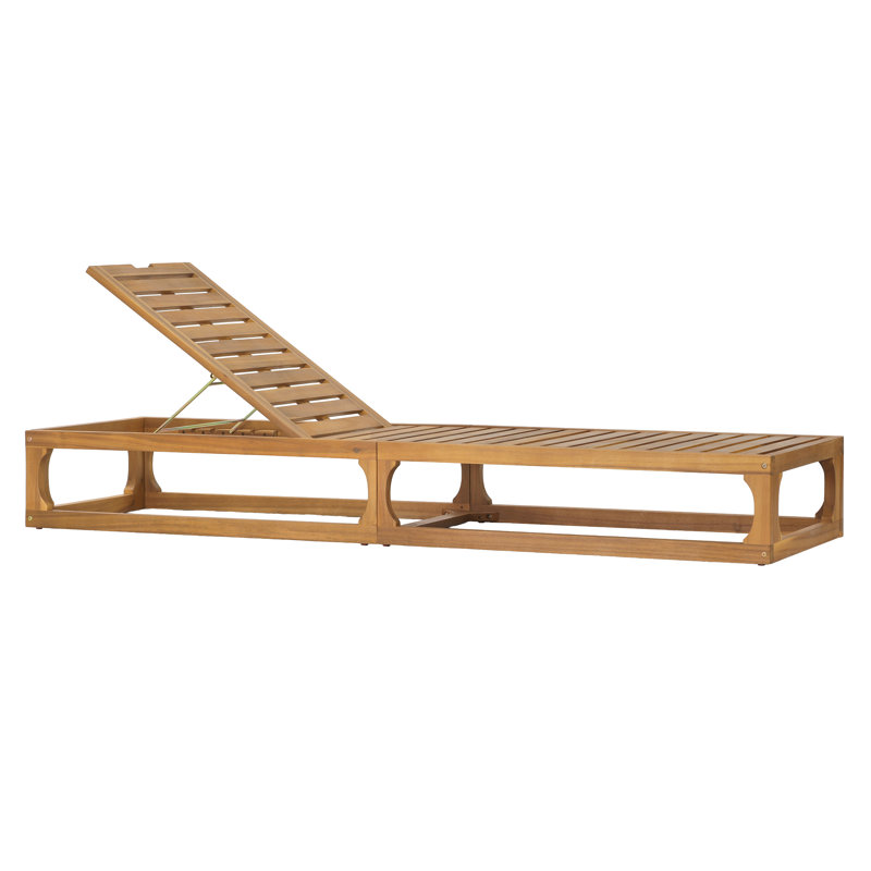 Chaise longue d'extérieur en bois d'acacia Elmare avec dossier réglable, conception à structure ouverte et siège inclinable à lattes