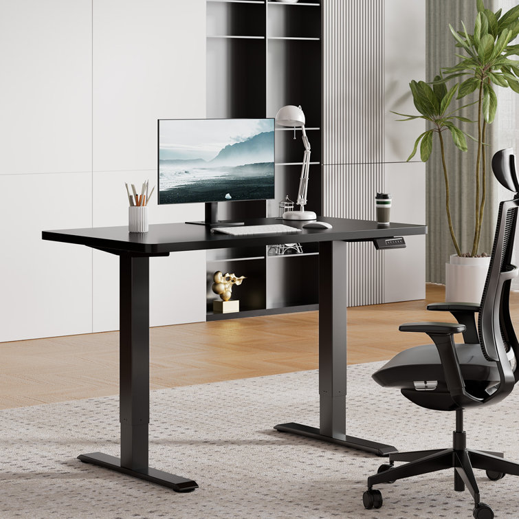Guimauve Height Adjustable Electric Standing Computer Desk With Non-Spliced Desk Top Home Office Desk