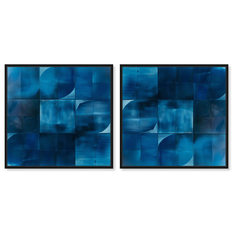 «Indigo Glints Set», art contemporain par Art Remedy, H 13 po x l 13 po, Cadre noir