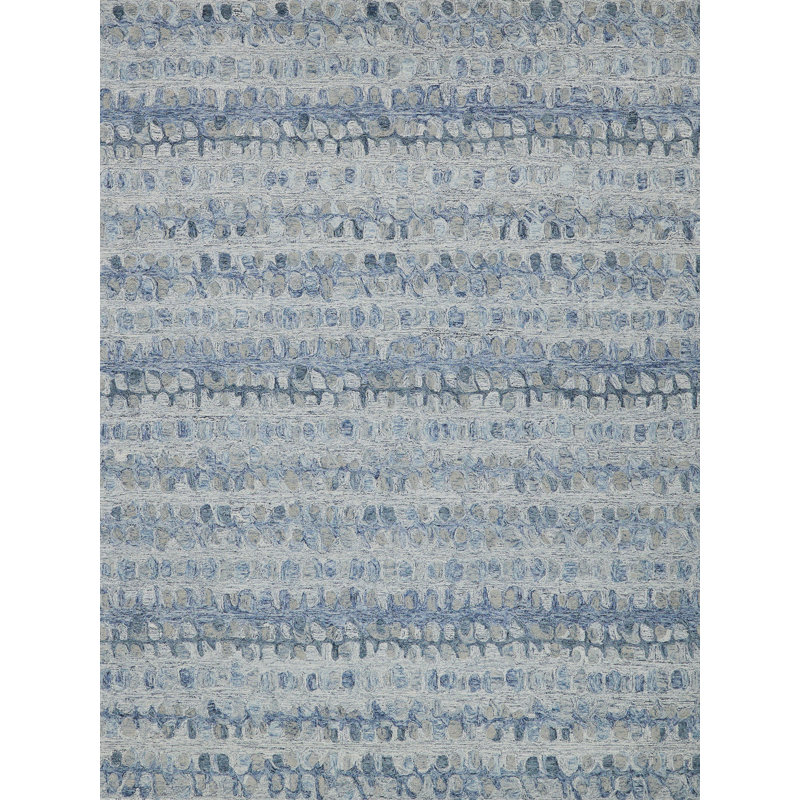Colorplay Abstract Handmade Tufted Wool Area Rug in Navy/Gray, Rectangle 5' x 8'