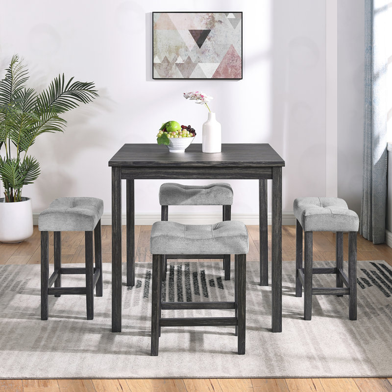 Ensemble de table de salle à manger 5 pièces avec 4 chaises sans dossier, Noir