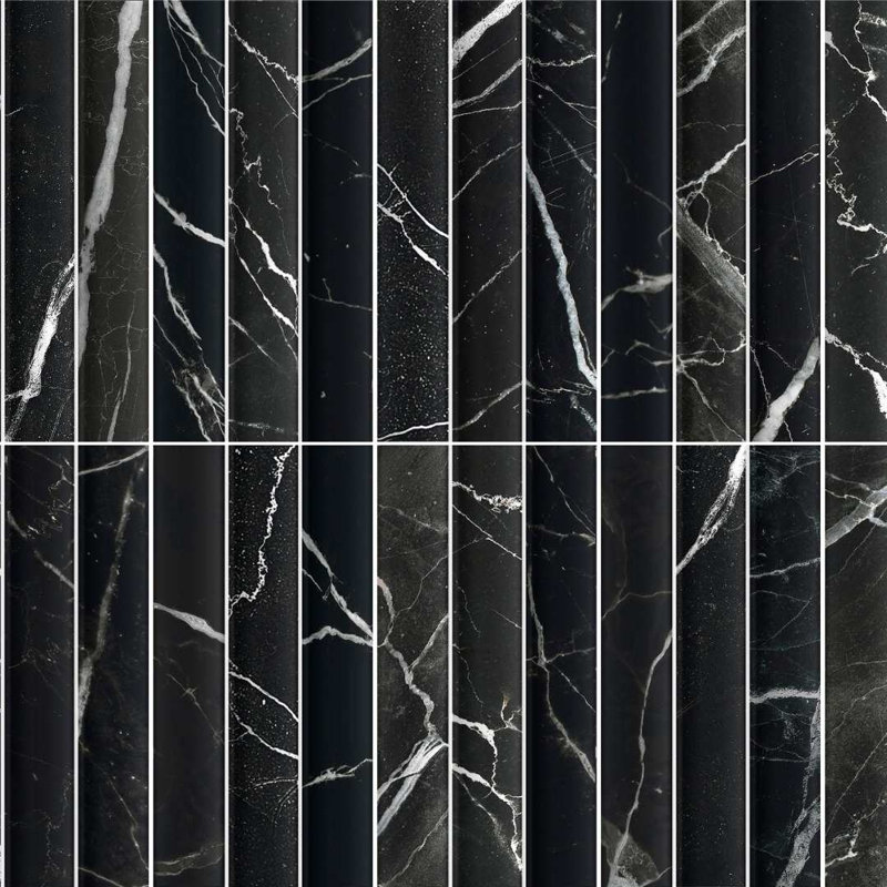 Lyrical 4.5" x 9" Matte Porcelain Fluted Wall Tile, Marquina
