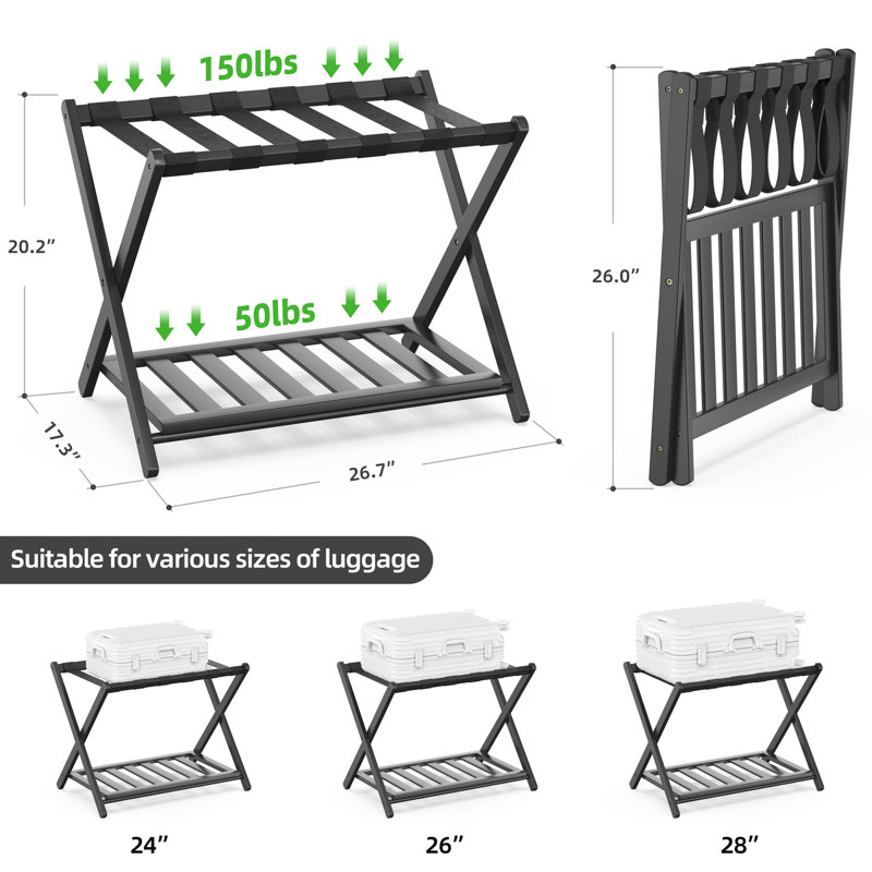 44cm W Bamboo / Rattan Luggage Rack, Black