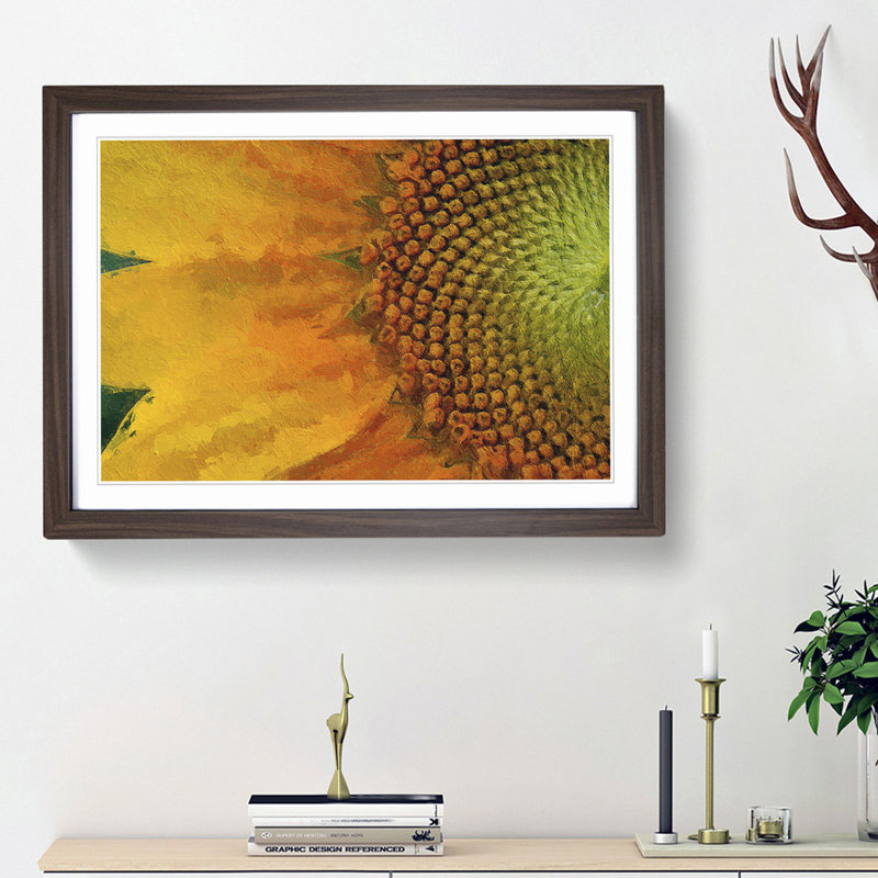Petals of the Yellow Sunflower - Picture Frame Painting Print, 36cm H x 48cm W x 2cm D, Walnut Framed
