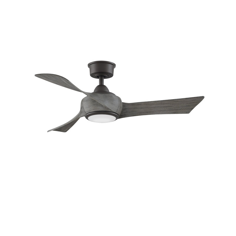 Wrap Custom 44 inch Indoor/Outdoor Ceiling Fan with LED CCT Select Light Kit - Matte Greige with Weathered Wood blades