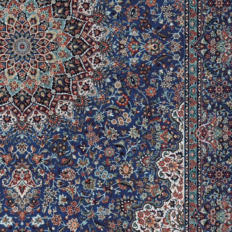 Breedlove Traditional Machine Woven Flatweave Blue and Ivory Area Rug with Non Skid Backing, Rectangle 6'7" x 9'7"