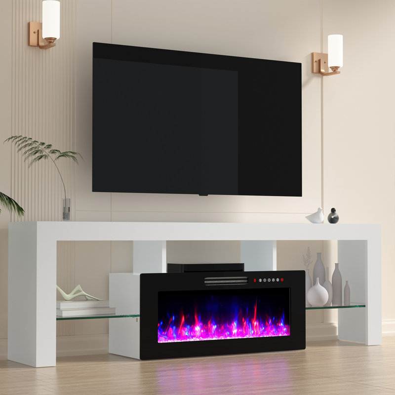 Meuble télé avec foyer 70 po Izela, Blanc
