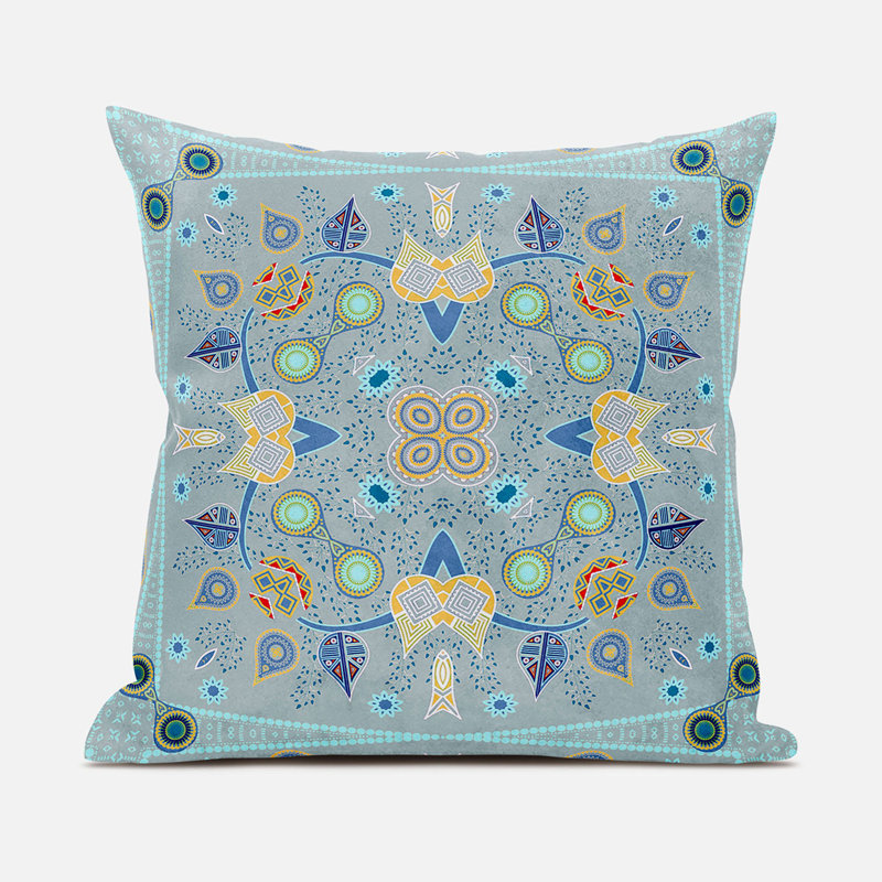 Floral Outdoor Reversible Throw Pillow, 20" x 20", Gray/Blue/Yellow