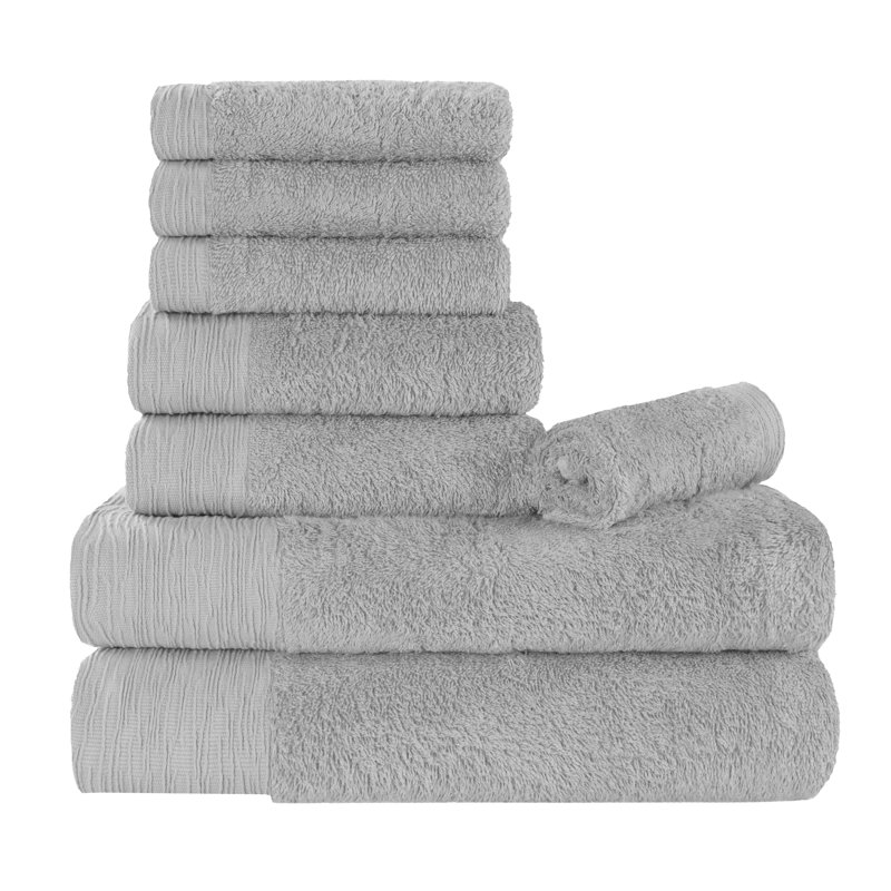 Rayon From Bamboo Cotton Blend Eco-Friendly Hypoallergenic Soft Solid Towel Set, Platinum, 8 Piece Towel Set