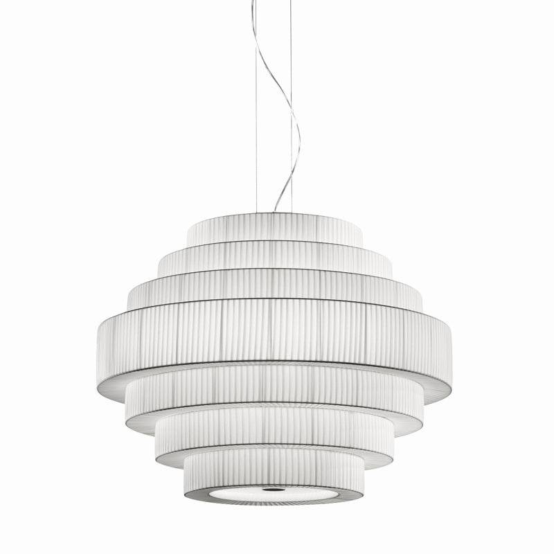 Mos 6 - Light Globe Chandelier, White Translucent Ribbon, 27.17" H x 35.43" W x 35.43" D