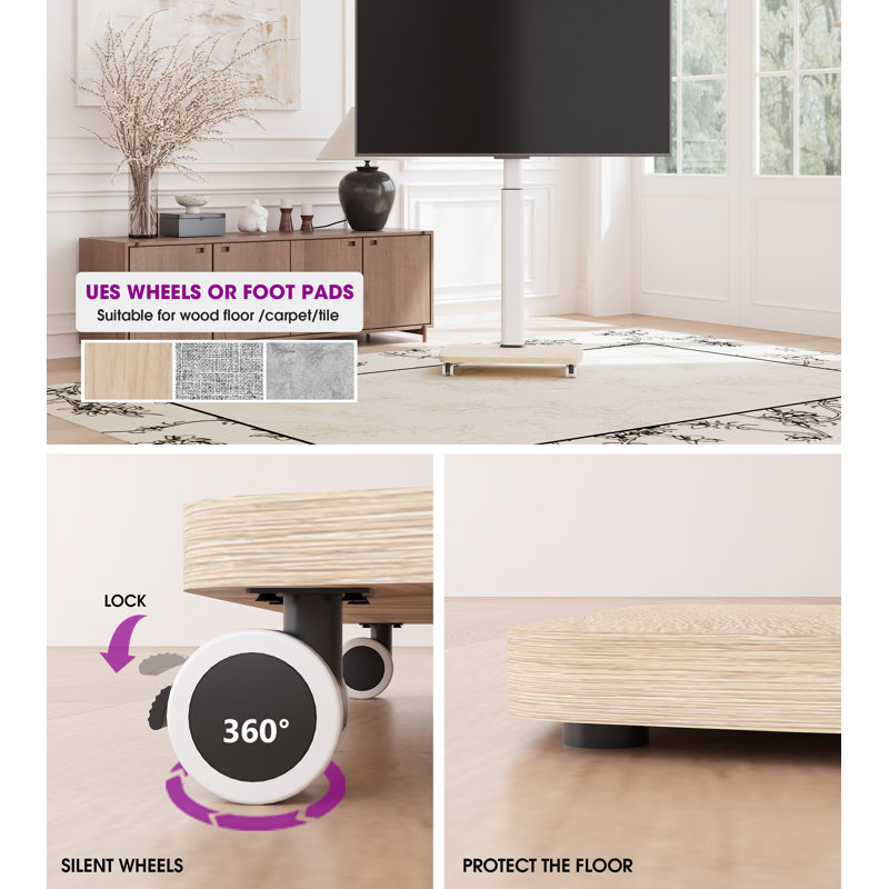 Abbing Modern Rolling TV Stand with Wheels for 43 to 75 inch TVs, White