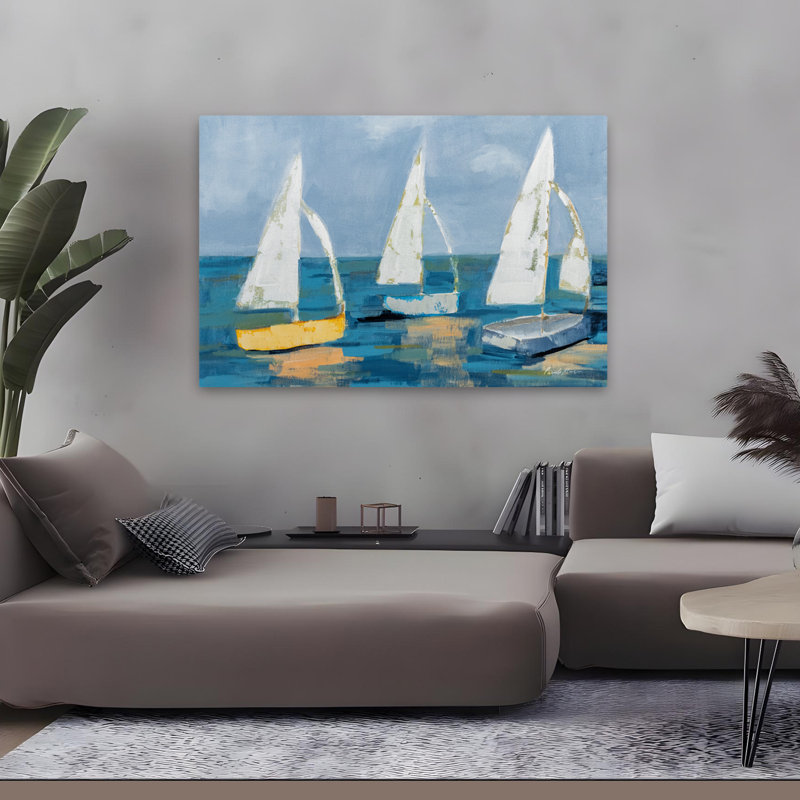 Sail Away - Blue Boat Clouds Coastal, 48" H x 32" W
