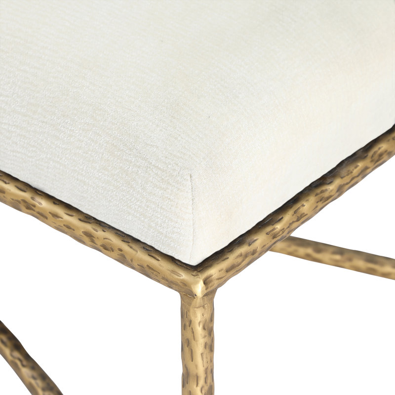 Banc en tissu Iyania Chenille, Tissu chenille crème, Doré